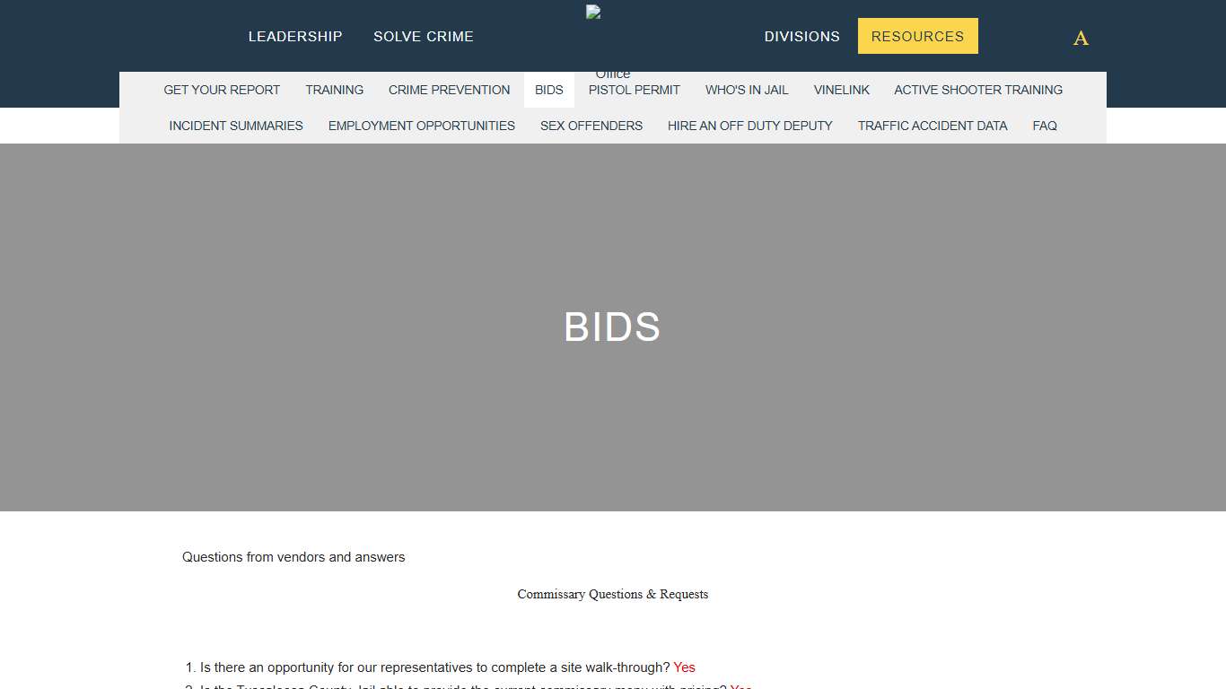 Bids | Tuscaloosa County Sheriff's Office