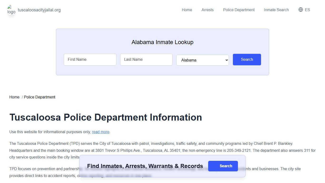 Tuscaloosa, AL Police Records, Contact Info