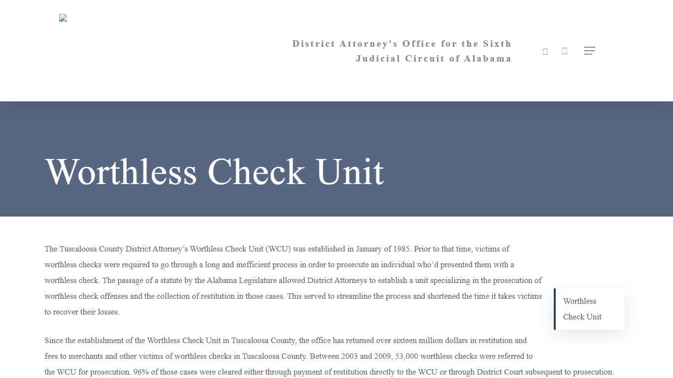 Worthless Check Unit – Tuscaloosa District Attorney's Office